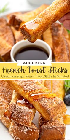 french toast sticks are stacked on top of each other