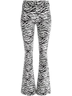 black/white stretch-cotton denim zebra print flared design low-rise concealed fly and button fastening classic five pockets belt loops Zebra Print Jeans, Zebra Print Clothes, Zebra Print Pants, Flare Outfit, Long Sleeve Backless Dress, Spirit Week, Denim Flares, Flared Jeans, Printed Pants