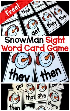 the snowman sight word card game is shown