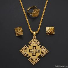 Ethiopian/Eritrean Traditional Jewelry Set: Meskel, Earrings, Ring Ethiopian Jewelry, Bangle Ring, Women's Jewelry Sets, African Jewelry, Cross Jewelry, Traditional Jewelry, Religious Jewelry, Wedding Jewelry Sets, Bridal Jewelry Sets