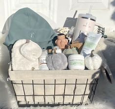 a basket filled with personal care products and items