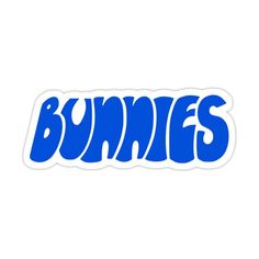 the word bunnies in blue on a white background sticker is shown with an image of