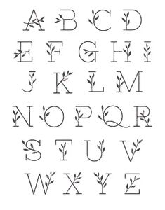 the alphabet is made up of branches and leaves, with one letter in each corner