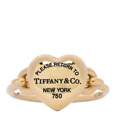 This is an authentic TIFFANY 18K Yellow Gold Return to Tiffany Full Heart Ring size 53 or 6.25. The ring is crafted of 18 yellow gold and features a heart motif with an engraved Tiffany & Co logo. Tiffany Gold Ring, Prop Artwork, Ring Tiffany And Co, Tiffany Ring, Gold Tiffany, Tiffany Rings, Co Logo, Return To Tiffany, Xmas Wishes