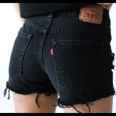 501 Levi’s High Rise Shorts - Size W27, Color Black, Frayed Hem Levi's Short Length Bottoms For Streetwear, Vintage Black Bottoms For Summer, Vintage Black Bottoms With Relaxed Fit, Black Vintage Bottoms With Relaxed Fit, Vintage Black Short Length Bottoms, Black Vintage Summer Bottoms, Vintage Black Summer Bottoms, Vintage High Rise Black Bottoms, Classic Black Shorts With Belt Loops