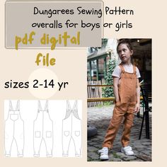 a child's overalls for boys or girls sizes 2 - 14yrr