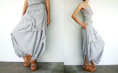 NO86  Pale Grey Cotton Jersey Cool Unique by JoozieCotton on Etsy, $44.00 Harem Trousers, Drop Crotch Pants, Harem Pants Women, Jersey Pants, Womens Pants, Plus Size Pants, Dress C, Grey Cotton, Belly Dance