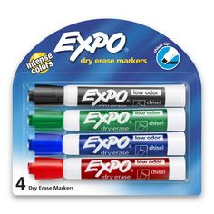 expo dry erase markers in assorted colors, set of 4 - multicolored