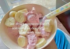 a bowl filled with ice cream and banana slices