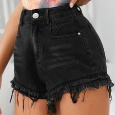 Brand New Condition! No Flaws Or Damage. Just Ordered The Wrong Size! Casual Black Cutoff Jeans, Casual Black Denim Shorts, Black Casual Jean Shorts With Pockets, Black Grunge Jeans For Summer, Black Casual Jean Shorts, Grunge Black Summer Jeans, Black Cotton Shorts With Frayed Hem, Black Cutoff Jean Shorts Casual, Edgy Black Jean Shorts For Spring