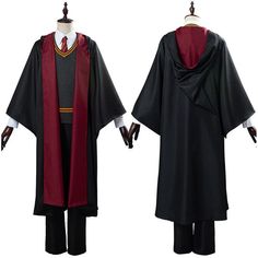 a harry potter costume is shown in two different outfits, one with a robe and the other with a tie