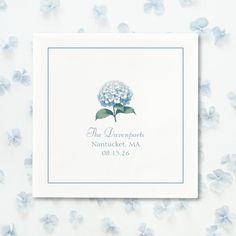 a white envelope with blue flowers on it and the words, the lavenderworths nanntucket, ma