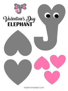 valentine's day elephant cut out with hearts and an elephant on the bottom right corner