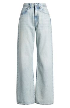 A faded wash brings laid-back appeal to jeans cut from nonstretch Italian denim in a wide-leg fit. Zip fly with button closure Five-pocket style 100% cotton Machine wash, line dry Made in Italy Cute Jeans Wide Leg, Light Wash Wide-leg Pants, Wide-leg Washed Denim Pants, Summer Light Wash Wide-leg Jeans, Light Blue Wide Leg Denim Jeans, Washed Denim Wide-leg Pants, Flat Jeans, Light Washed Jeans, Fame Clothes