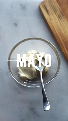 mayo in a glass bowl with a spoon