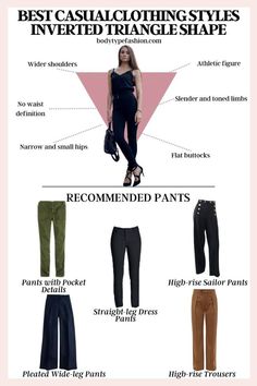 Inverted Triangle Women Outfits, Outfits Triangle Body Shape, Jeans For Triangle Body Shape, Trousers For Inverted Triangle Shape, Dressing Inverted Triangle Shape, Casual Outfits For Inverted Triangle Body Shape, Shorts For Inverted Triangle Body Shape, Clothes For Inverted Triangle Body Shape, Clothes For Triangle Body Type