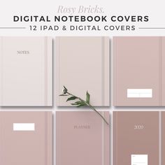 the digital notebook covers are lined up in different colors and sizes, each with a single flower