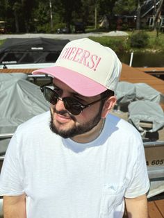 Cheers! to our new favorite pink trucker hat!! This vintage trucker is to die for! We are loving this baby pink! Adjustable snapback feature! Pink Snapback Hat With Curved Brim For Summer, Pink Curved Brim Snapback Hat For Summer, Retro Pink Trucker Hat, Pink Flat Brim Trucker Hat, Cute Pink Snapback Hat For Summer, Trendy Pink Dad Hat With Curved Bill, Pink Curved Bill Dad Hat For Spring, Pink Dad Hat For Summer, Trendy Pink Baseball Cap With Curved Bill