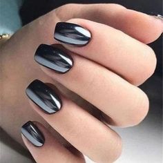 Black Chrome Nails Designs, Dark Winter Nails, Black Chrome Nails, Short Fake Nails, Nail Colors Winter, Nails Easy, Nails Square, Metallic Nails, Fake Nail