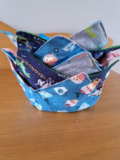 several different types of fabric in a small bowl