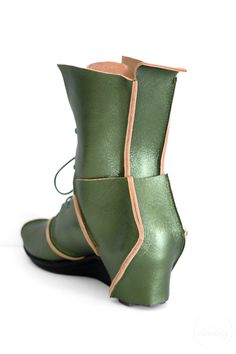 Trippen Skulptur Boot, Green - Essential Elements Chicago Green Leather Ankle Platform Boots, Green Leather Sole Ankle Boots, Green High Ankle Heeled Boots For Spring, Green Leather Ankle-high Platform Boots, Green Ankle Boots For Spring, Green Lace-up Boots With Leather Sole, Green Leather Heeled Boots With Pointed Toe, Spring Green Boots With Reinforced Heel, Green Pointed Toe Heeled Boots With Reinforced Heel