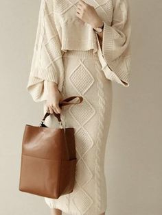 Buy Inexpensive Skirt at Stylewe online store, SPU: 11OSK8M9C73, Color: Beige, Thickness:Heavyweight, Dresses Length:Midi. Skandinavian Fashion, Modest Fashion Outfits, Looks Chic, Knit Outfit, Mode Inspiration, Knit Skirt, Elegant Outfit, Modest Outfits, Look Fashion