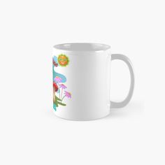 an animal with flowers and sunflowers on it's face classic white mug