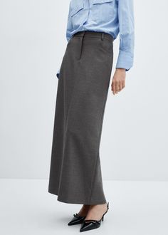 Slit long skirt Straight Maxi Skirt, Going Out Trousers, Grey Skirt, Linen Loungewear, Long Skirts For Women, How To Iron Clothes, Clothing Care, Cashmere Coat, Gray Skirt