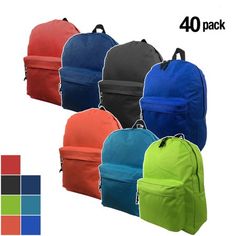 This Classic Backpack with case lot of 40 pack measure 16x12x5 inch is good for back to school bash, corporate giveaway, family picnics, school supply bookbag programs, and so much more. Includes Colors: Fl. Pink, Navy, Black, Royal, Red, Lake Blue, and Fluorescent Green. **seller reserve the right to replace out of stock colors** Size: 16 inch. Color: Multicolor. Gender: unisex. Age Group: infant. Back To School Bash, Salford City, Corporate Giveaways, Cheap Backpacks, School Bookbags, Back To School Backpacks, Diy School Supplies, Backpack Material, Book Bags