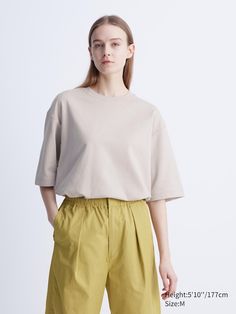 AIRism Cotton Oversized Crew Neck Half-Sleeve T-Shirt | UNIQLO US Modern Relaxed Fit Top With Drop Shoulder, Modern Tops With Relaxed Fit And Drop Shoulder, Modern Oversized T-shirt, Modern Cotton Drop Shoulder Tops, Modern Cotton Top With Drop Shoulder, Beige Cotton Drop Shoulder Top, Beige Drop Shoulder Cotton Top, Uniqlo Relaxed Fit Crew Neck Top, Uniqlo Cotton Relaxed Fit T-shirt