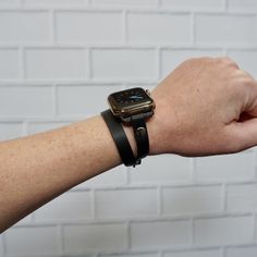 Apple watch bands that are as unique as you are and customized to fit your lifestyle. Love your Apple Watch but want more style than the sport band? This iWatch band is the solution for you! Dress up your Apple Watch in a classic, modern style with this lovely double wrap black leather strap/band attachment with Space Gray accents and Space Gray buckle and included adapters (All Series of Apple Watches Available). This is a great band for everyday wear that will dress up a pair of jeans and tuni Modern Adjustable Bracelet Strap Watch Band, Modern Adjustable Bracelet Strap Apple Watch Band, Modern Adjustable Leather Strap Watch Bands, Black Bracelet Strap Apple Watch Band For Everyday, Adjustable Double Band Bracelet Strap For Watches, Adjustable Black Rectangular Watch Band, Adjustable Rectangular Black Watch Band, Modern Watches With Adjustable Black Band, Modern Adjustable Apple Watch Band With Wrist Strap