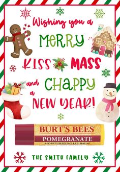 a christmas card with the words merry kiss and happy new year