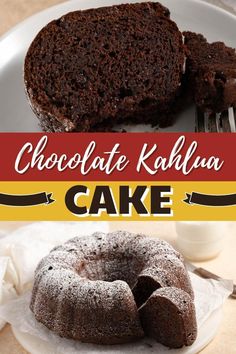 chocolate kahlua cake on a plate with a fork