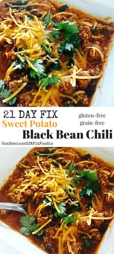 two pictures of the same chili and black bean chili