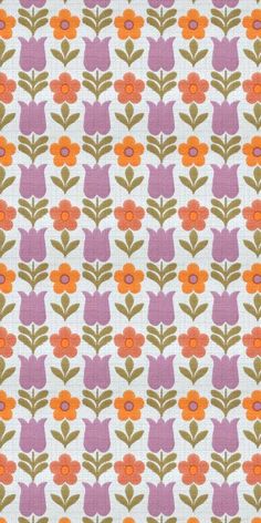 an orange and pink flower pattern on white fabric