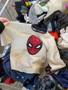 Man With Baby Aesthetic, Crochet Spiderman Sweater, Baby Boy Aesthetics, Baby Boy Drip, Spiderman Sweater, Baby Spiderman, Spiderman Kids, Wanting A Baby, Vintage Kids Clothes