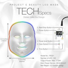 Skin Rejuvenation Photon Mask | 7 Color LED Photon Light Therapy Treatment Whitening Anti-aging Acne Spot Scar Removal Smooth Wrinkles Fine Lines Skin Tightening Facial Beauty Daily Skin Care - Project E Beauty Tighten Facial Skin, Mask Light, Facial Therapy, Blue Light Therapy, Light Therapy Mask, Led Face Mask, Led Mask, Acne Spots, Anti Aging Facial