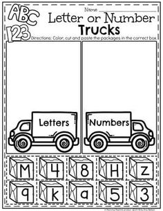 the letter or number trucks worksheet is shown with numbers and letters on it