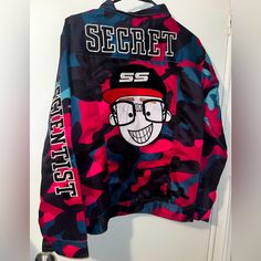 Brand New Without Tags Secret Scientist Local Brand In Al Very Popular Brand Pink, Blue, Black Camouflage Design Longsleeve Buttondown Jacket Collared Button Cuffs Front Top & Hand Pockets Embroidered Patch - On Back Embroidered Patch - On Sleeve Utility Jacket Size Xs - Will Fit Small Maybe Medium ( I’m 5’3 140) Pink Cotton Urban Outerwear, Urban Style Pink Cotton Outerwear, Casual Button-up Outerwear With Graphic Print, Trendy Camouflage Outerwear For Streetwear, Urban Pink Outerwear For Fall, Graphic Print Button-up Streetwear Outerwear, Graphic Print Button-up Outerwear For Streetwear, Casual Pink Outerwear With Graphic Print, Pink Urban Outerwear With Pockets