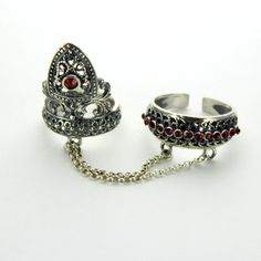 Double Ring With Chains - Ethno Gemstone Rings, Double rings Garnet Gemstones, Gift For Her Size adjustable. Ring width 2.5 sm. Weight 8.3 gr. Handmade rings are made of 925 sterling silver. Rings Red, Armenian Jewelry, Double Rings, Full Finger Rings, Double Ring, Zircon Ring, Finger Rings, Handmade Rings, Garnet Rings