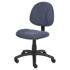 a black office chair with wheels on an isolated white background