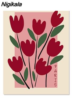 red flowers on a pink background with the words happy valentine's day written below