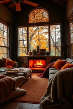 fall home decor ideas Small Lake Cottage Interiors, Small Lake Cottage, Cottage Interior Design, Cozy Fall Decor, Cottage Interior, Warm Colour Palette, Comfy Chairs, Room Decor Bedroom, Cozy Living