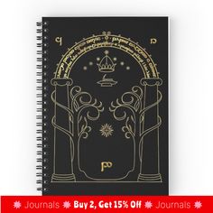 a spiral notebook with an image of a gate and the words, journal journals 2 get 15 % off