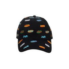 Step into the world of Seinfeld with this iconic black hat featuring an all-over print of the series logo. Crafted from comfortable cotton, it offers a stylish way to showcase your love for the show. The adjustable strap at the back ensures a perfect fit for every wearer, combining practicality with fandom. Hand wash with cold water and lay flat to dry to maintain its quality. Whether you're a devoted fan or looking for a unique gift, this officially licensed hat is a perfect choice for adding a Black Visor Hat With Logo Print, Black Cotton Hat With Graphic Print, Adjustable Black Baseball Cap With Graphic Print, Black Graphic Print Hat For Streetwear, Casual Black Hat With Graphic Print, Black Graphic Print Cap, Trendy Black Baseball Cap With Graphic Print, Black Baseball Cap With Graphic Print, Adjustable Black Hat With Graphic Print