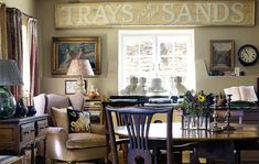 a dining room table and chairs in front of a window with the words trays of sand on it