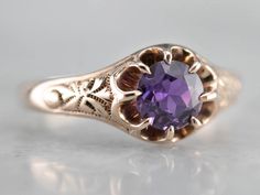 Victorian Purple Sapphire Belcher Set Patterned Ring Victorian Purple