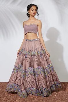 Shop for Mehak Murpana Pink Crepe Embroidered Blouse And Lehenga Set for Women Online at Aza Fashions Matching Lehenga, Nude Prom Dresses, Ruffle Dupatta, Lehenga Crop Top, Lehenga Wedding, Beads Embroidery, Pink Lehenga, Embroidered Lehenga, Crop Top Set