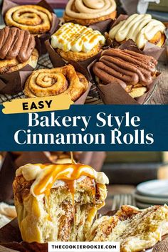 an easy bakery style cinnamon rolls recipe with the title text overlay reads easy bakery style cinnamon rolls