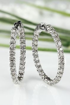 diamond hoop earrings in and out style fashion white gold hoops Diamond Hoop Earrings Medium, Jewelry For Dress, Gold Diamond Hoop Earrings, Safe Lock, Diamond Hoop Earrings, Jewelry For Her, 2 Carat, Round Earrings, Medium Size